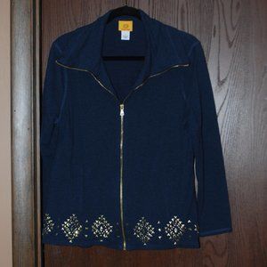 Ruby Rd. Navy Zip-up Jacket with Contrasting Metal Stud Trim - L